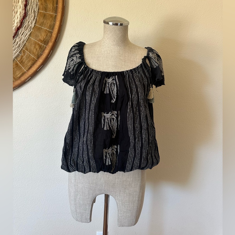 Free People Boho Embroidered Tassel Top Gypsy Oversize Woman's Small